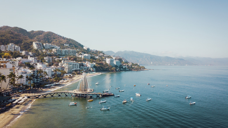 Coast of Puerto Vallarta with ships and highrises