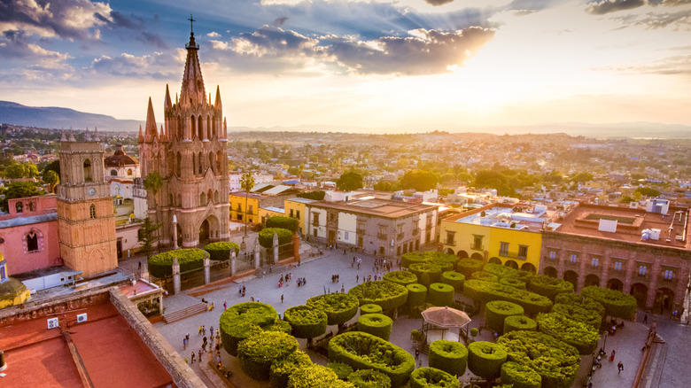 View of San Miguel de Allende town square at sunset