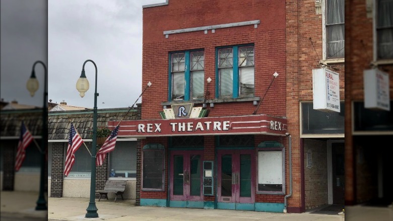Historic red brick Rex Theatre in Morenci, Michigan