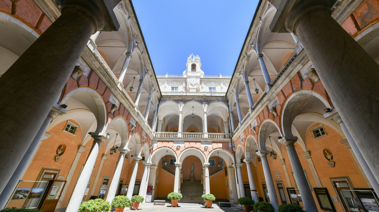 A view from the courtyard of Palazzo Dorio Tursi in Genoa on a sunny day