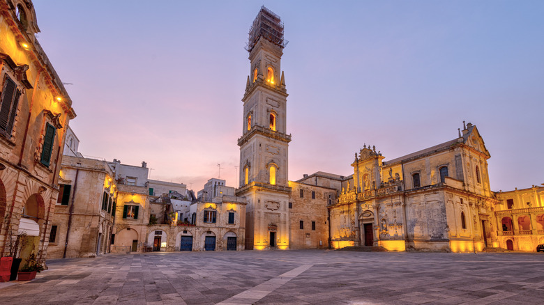 Piazza del Duomo in Lecce, Italy at dusk