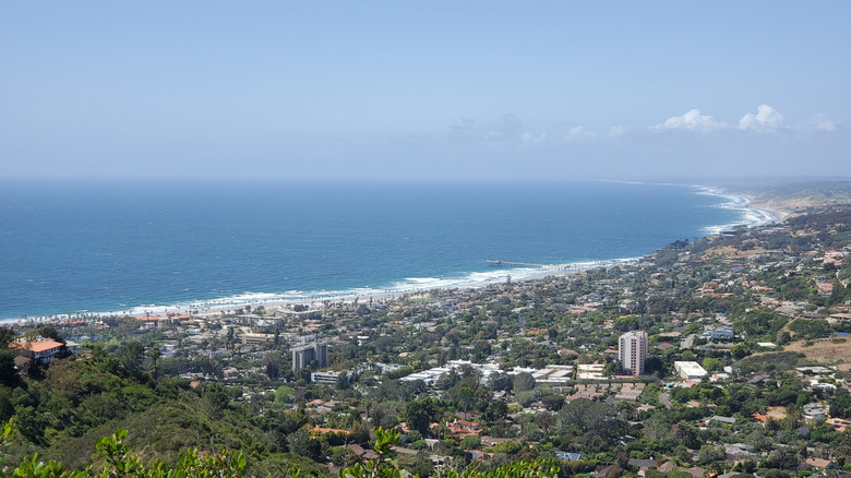 An aerial view of the Pacific Ocean from the top of Mount Soledad in San Diego