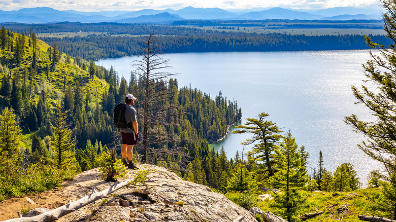 A breathtaking panoramic view of Jenny Lake captured from the famous Inspiration Point overlook in Grand Teton National Park