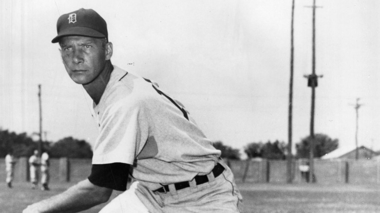 Hal Newhouser, star left-hander for the Detroit Tigers works out at the team's spring training facility at Bosse Field, Evansville, Indiana in March of 1943