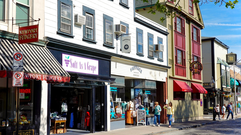 Storefronts on Thames Street in downtown Newport
