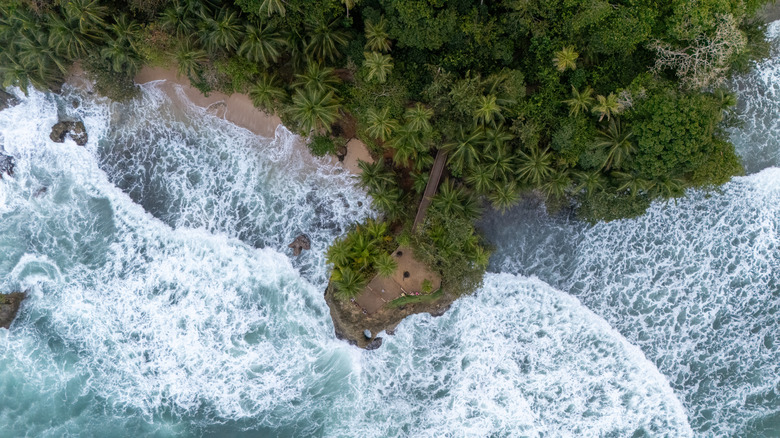 An aerial image of the ocean near Puerto Vieja.