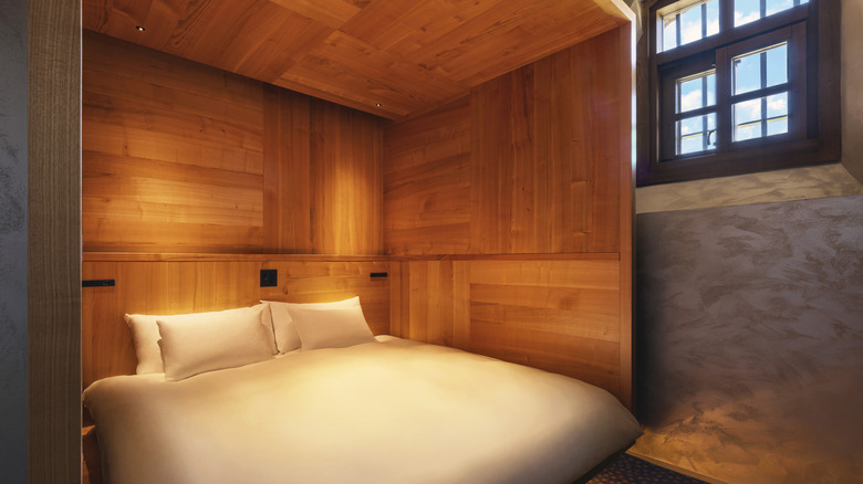A bedroom in a suite at the upcoming Hoshinoya Nara Prison