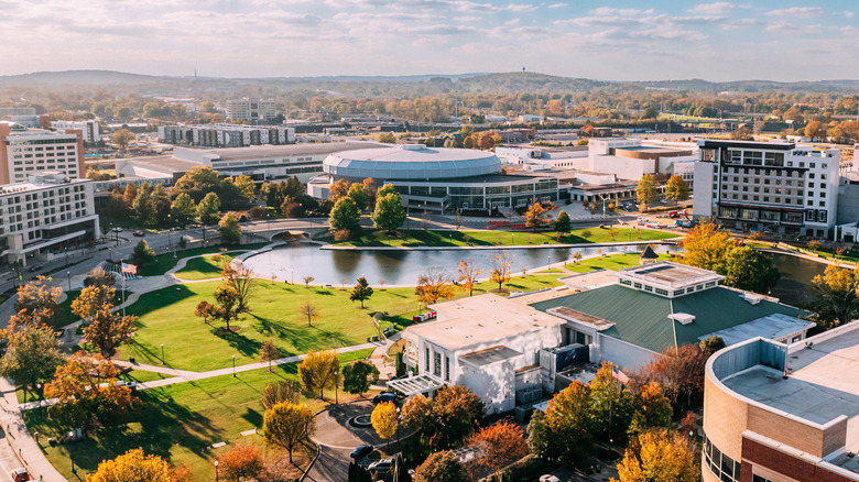 View of Huntsville downtown with hills in background