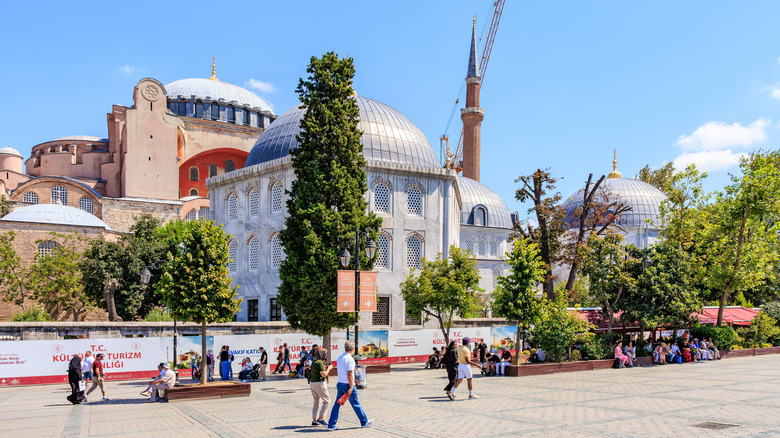 Visitors walking by the Hagia Sophia