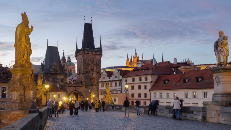 People walking on Charles Bridge in Prague