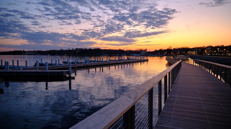 Sunset over a board-walk on Lake Minnetonka near the City of Mound in Minnesota