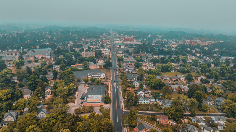 Catonsville from above, covered by Canadian Fires smoke