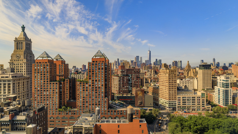 Ariel view looking towards East Village in New York City from the vantage point of Union Square