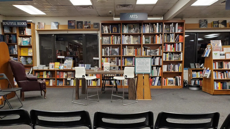 The interior of Politics and Prose bookstore, set up for a public event