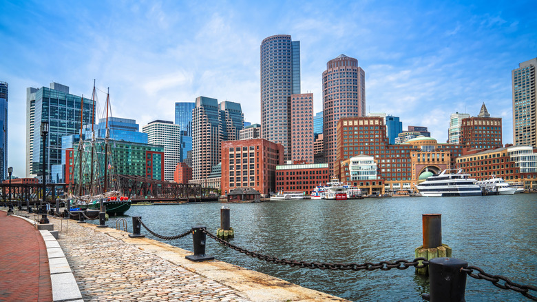 Boston's harbor and skyline view