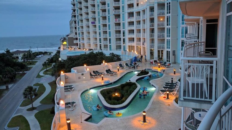 The lazy river at the Horizon at 77th at dusk