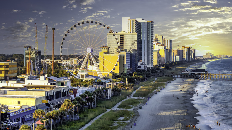 Sunset over Myrtle Beach boardwalk