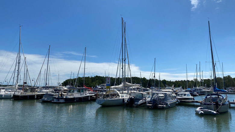 Sailboats and yachts moored at the docks in Nagu Marina