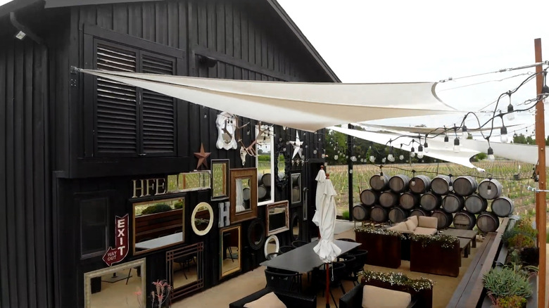 Outdoor seating area at Hill Family Estates Winery in Napa Valley, California