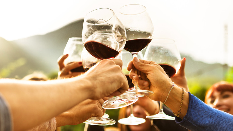 People making a toast with glasses of Napa Valley wine