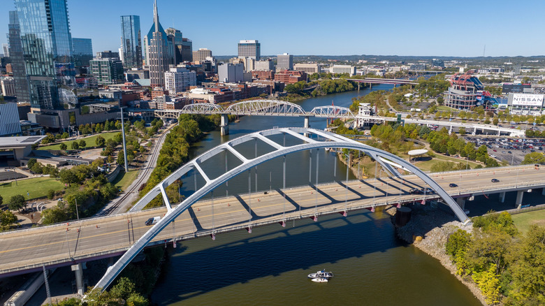 An aerial view of downtown Nashville