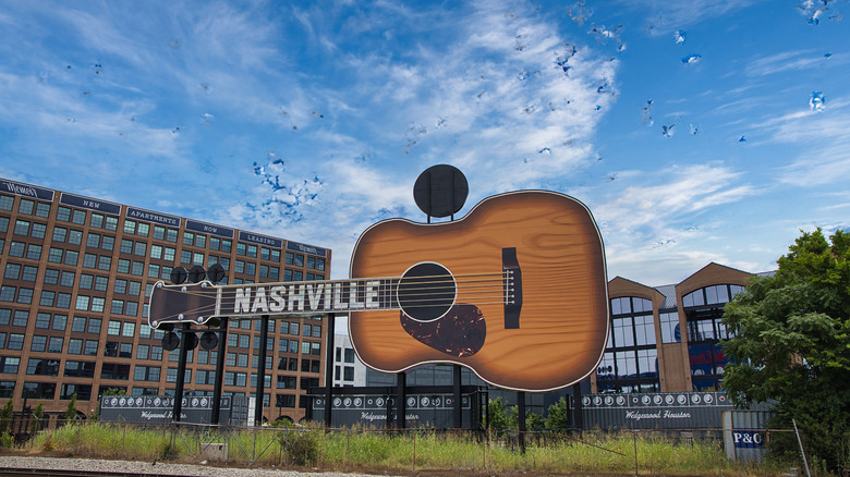 A giant guitar sculpture labeled Nashville