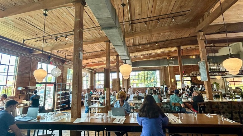The spacious interior of Frothy Monkey in The Nations, Nashville