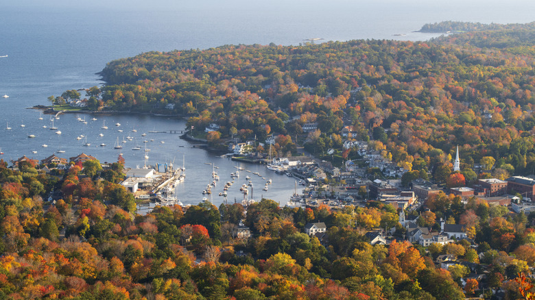 Scenic view of Camden from Camden Hills State Park in autumn