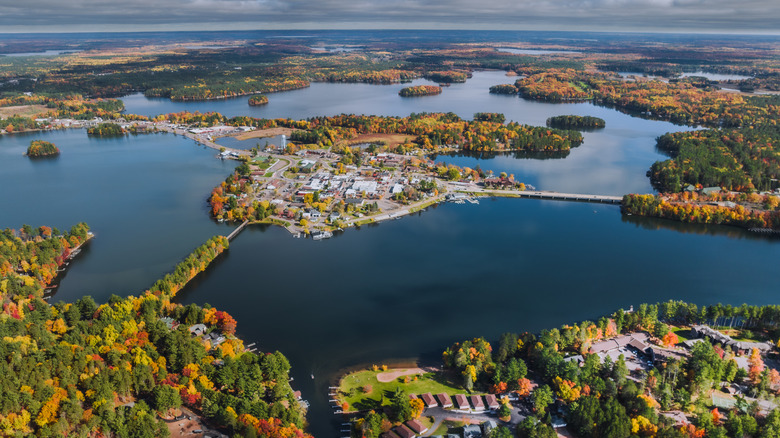 Aerial view of Minocqua in the center of Lake Minocqua