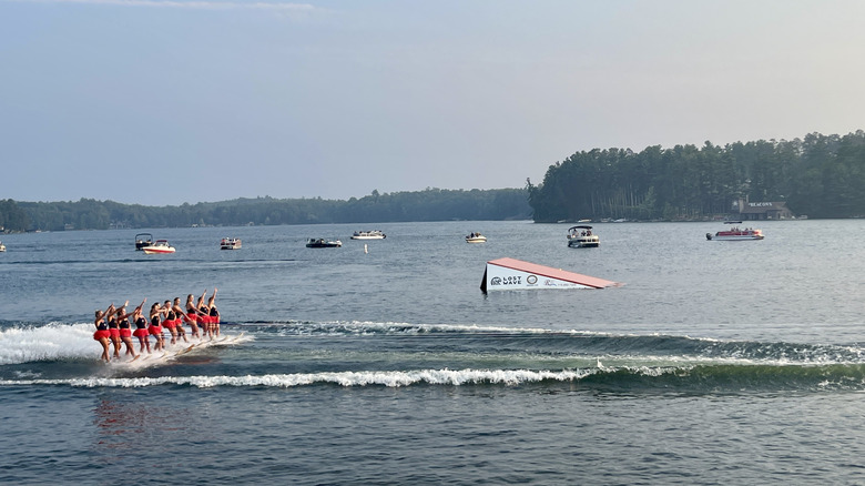 The Min-Aqua Bats perform on waterskis on Lake Minocqua