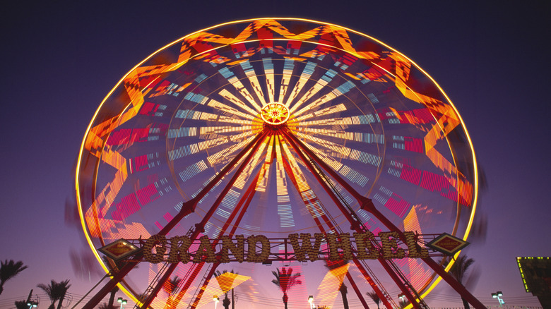 Nighttime view of the New Mexico State Fair at Expo New Mexico