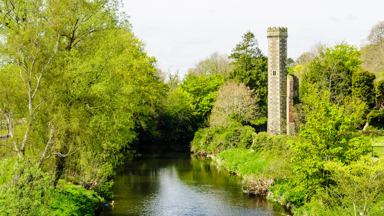 View of the Six Mile Water and surviving tower in Antrim Castle Gardens