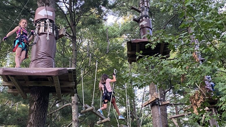 Children exploring TreeTop Adventures' ziplines in Canton, Massachusetts