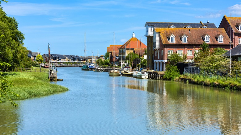Creek and houses in Faversham, Kent, England