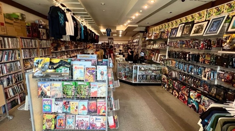 Comic books and T-shirts at Comics and Friends in Great Lakes Mall in Mentor, Ohio