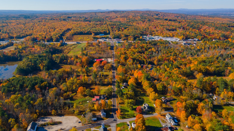 Overhead view of Chichester, NH, in the fall