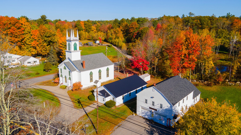 Aerial view of Chichester with fall foliage