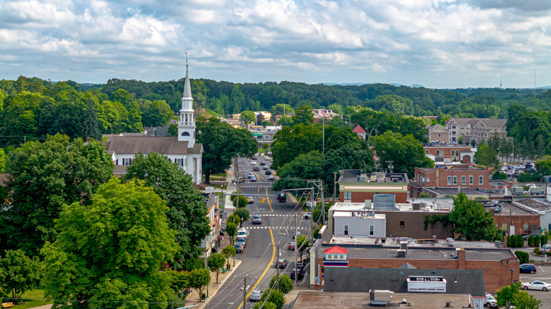Aerial view of the historic center of Southington, which brims with historic charm