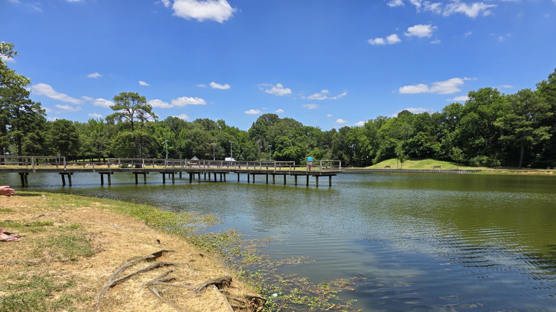 Fishing pier over the pond at Olive Branch City Park, Mississippi