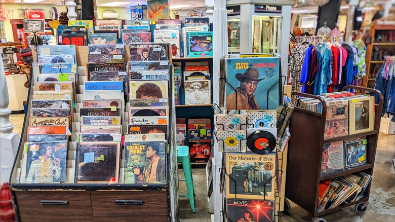 Vintage vinyl records on display at The Rink Gallery Vintage Marketplace, Bethany, Oklahoma