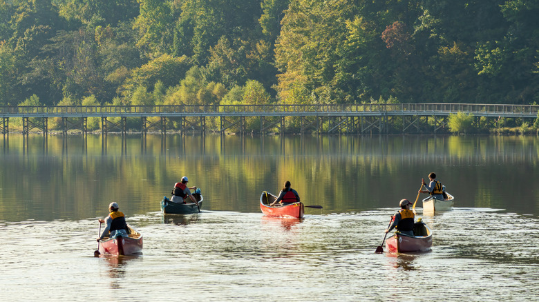 Group of Canoers on Lake Crabtree in Morrisville, North Carolina