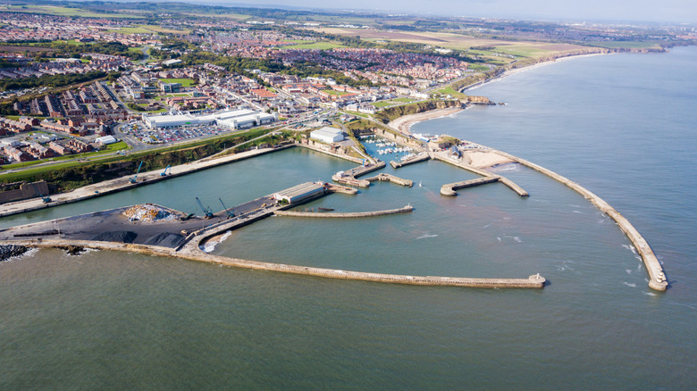 Aerial view of the harbor at Seaham, England