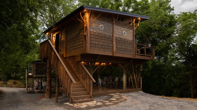 Sanctuary Treehouse Resort treehouse at dusk