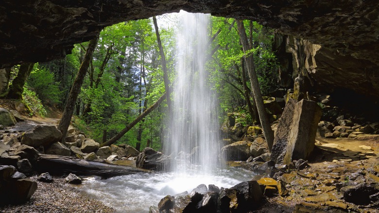 Hedge Creek Falls from the cave behind the waterfall