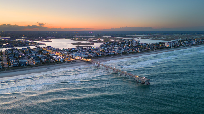Aerial shot of Wrightsville Beach at dusk.