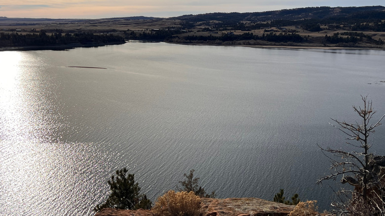 Aerial view of the Angostura Reservoir in Angostura Recreation Area, South Dakota.