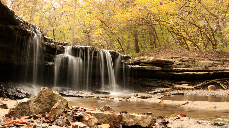 Waterfall at Platte River State Park in Nebraska during the fall