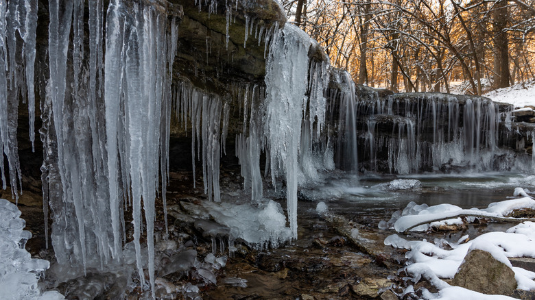 Frozen waterfall in Platte River State Park, Nebraska
