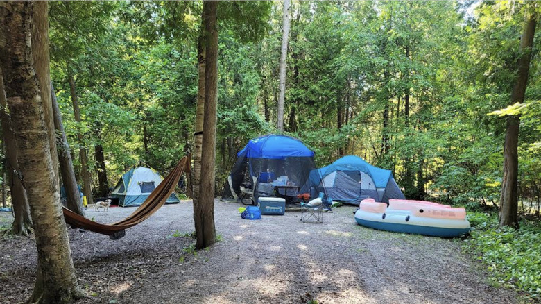 camping equipment in Inverhuron Provincial Park, Ontario, Canada