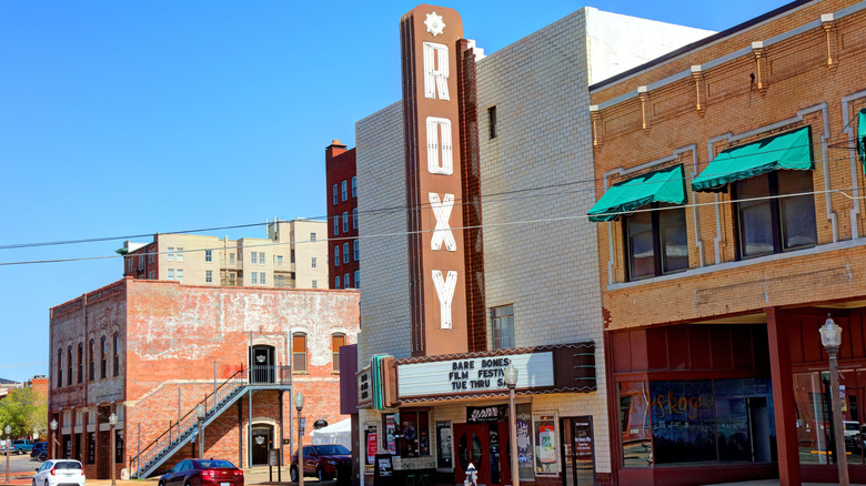 Roxy theater exterior in downtown Muskogee, Oklahoma
